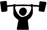 Icon of person holding a barbell over their head.